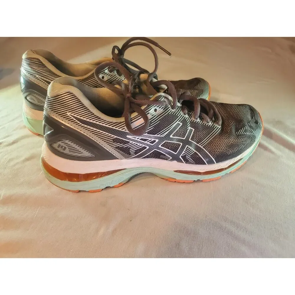 Womens ASICS GEL NIMBUS 19 Running Shoes SIZE 8 M Grey / Aqua Coral $179 MSRP